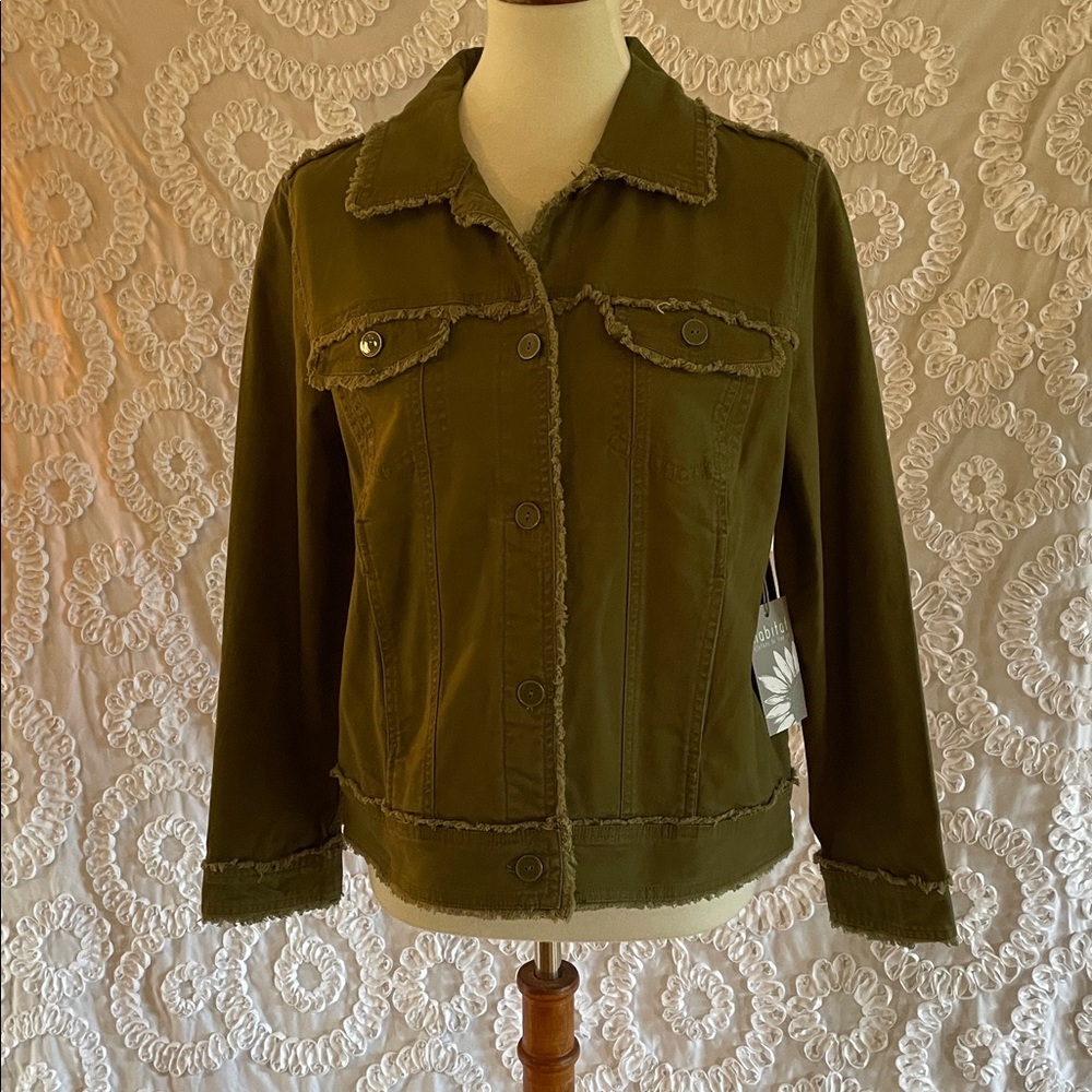 Habitat Olive Canvas Jean Jacket button up frayed style pockets